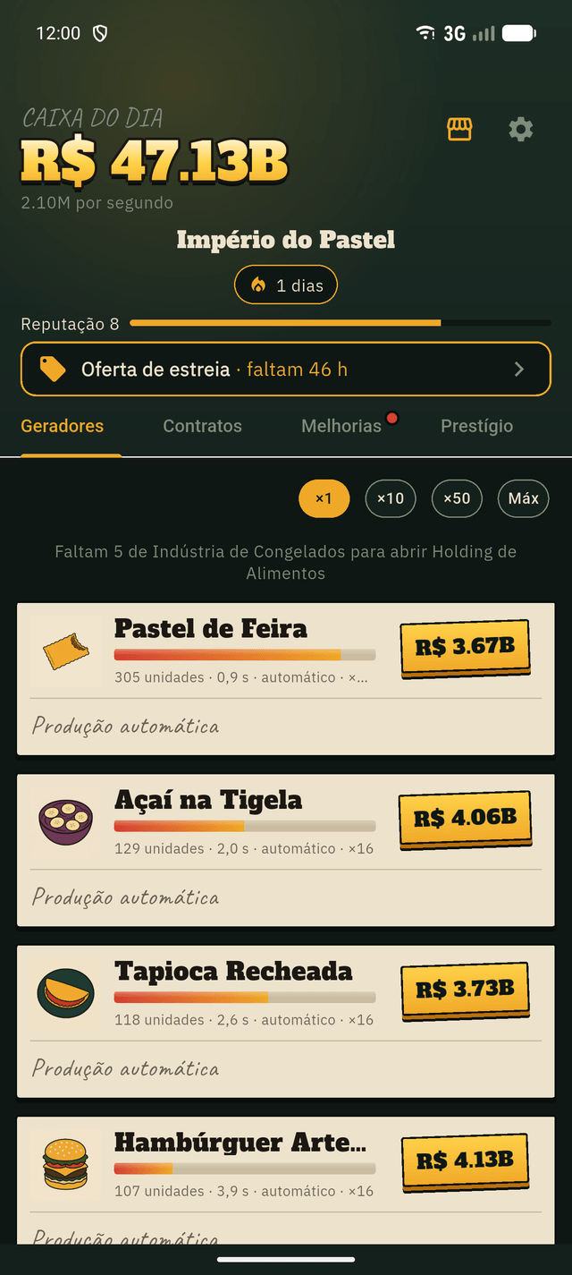 Tela do jogo Império do Pastel